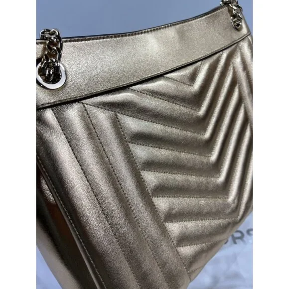 Michael Michael Kors Susan Metallic Medium Shoulder Bag Pale Gold New Chain - Picture 10 of 13